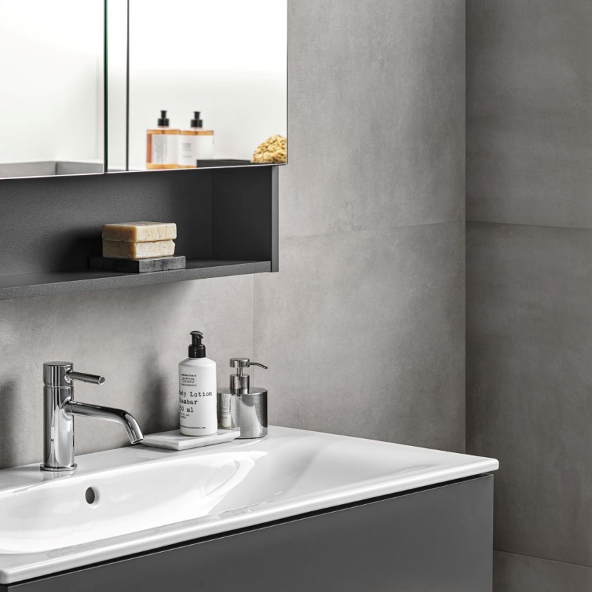 Lifestyle Image of Geberit Selnova 550mm Lava Slim Basin and Vanity Unit